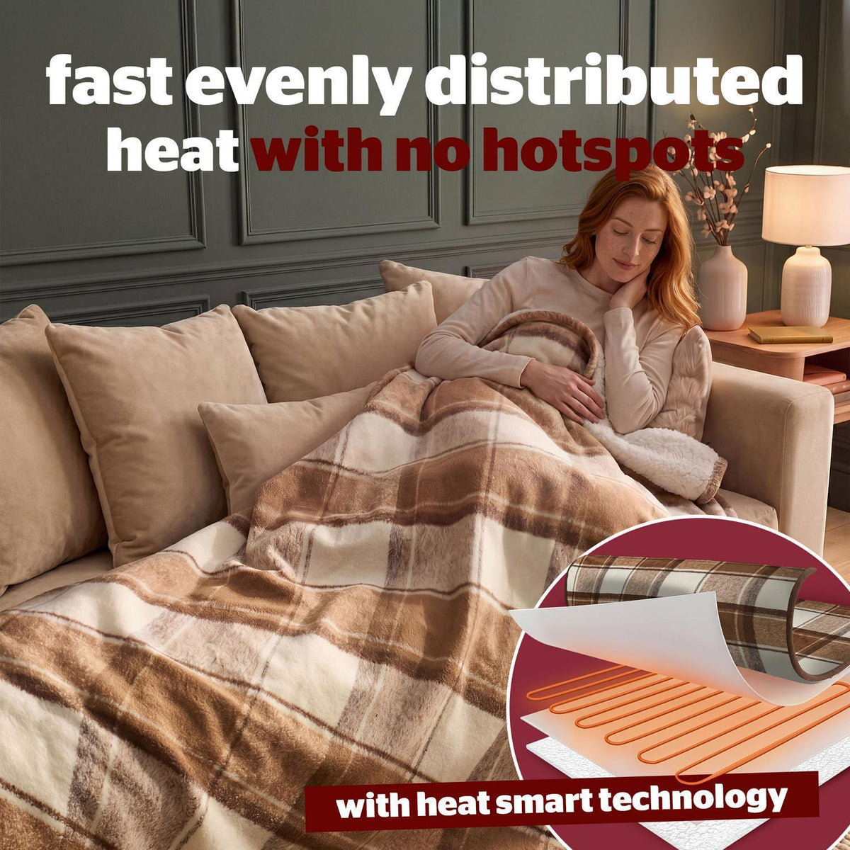 Silentnight Brown Check Luxury Fleece Heated Throw
