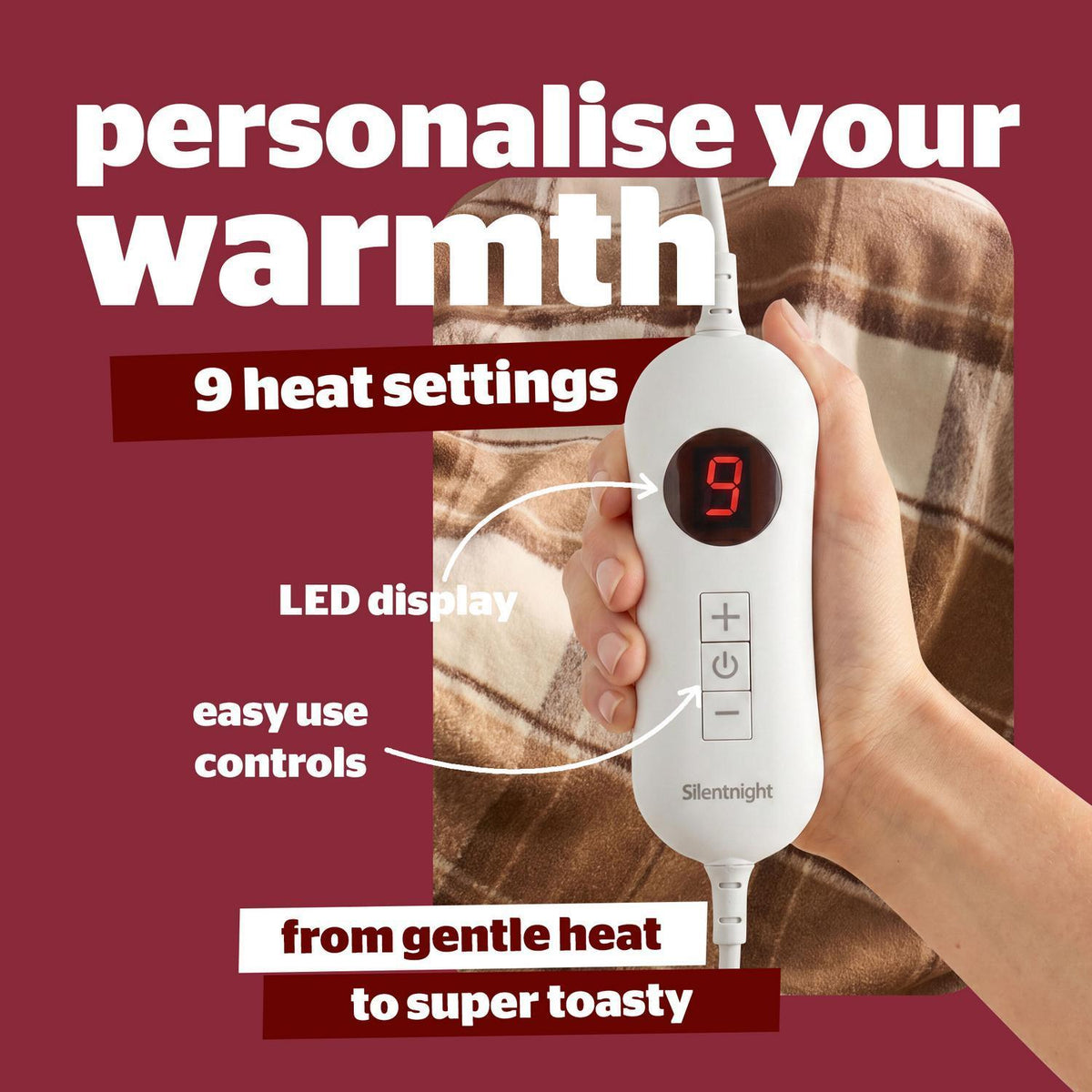 Silentnight Brown Check Luxury Fleece Heated Throw