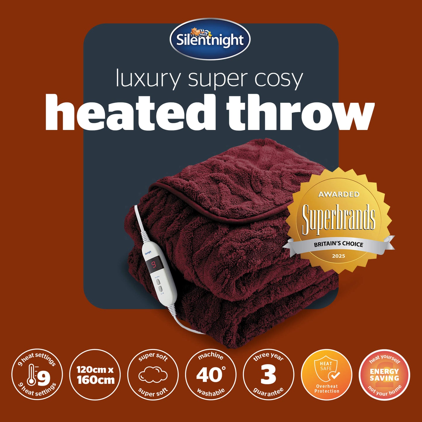 Silentnight Luxury Super Cosy Berry Heated Throw