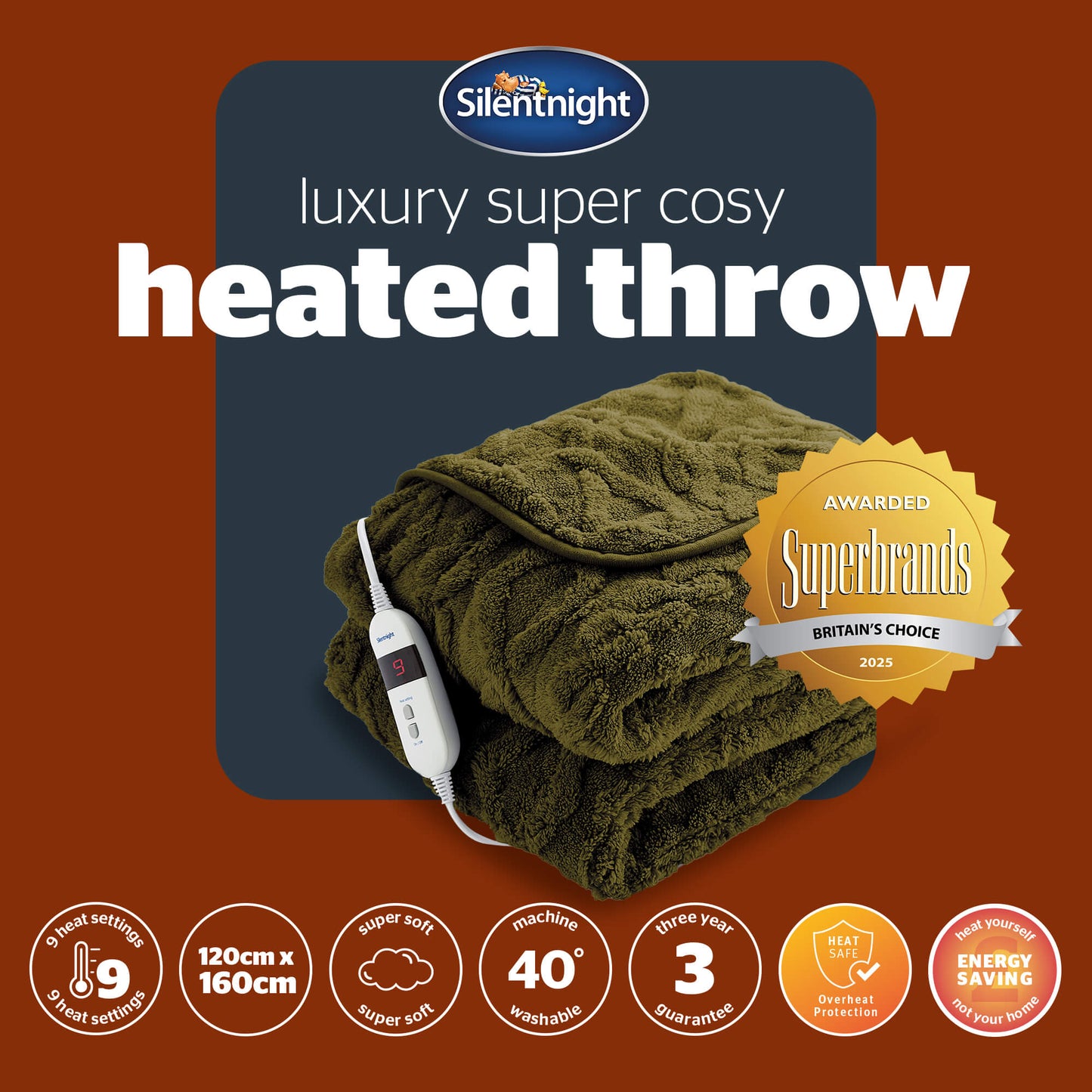 Silentnight Luxury Super Cosy Green Heated Throw