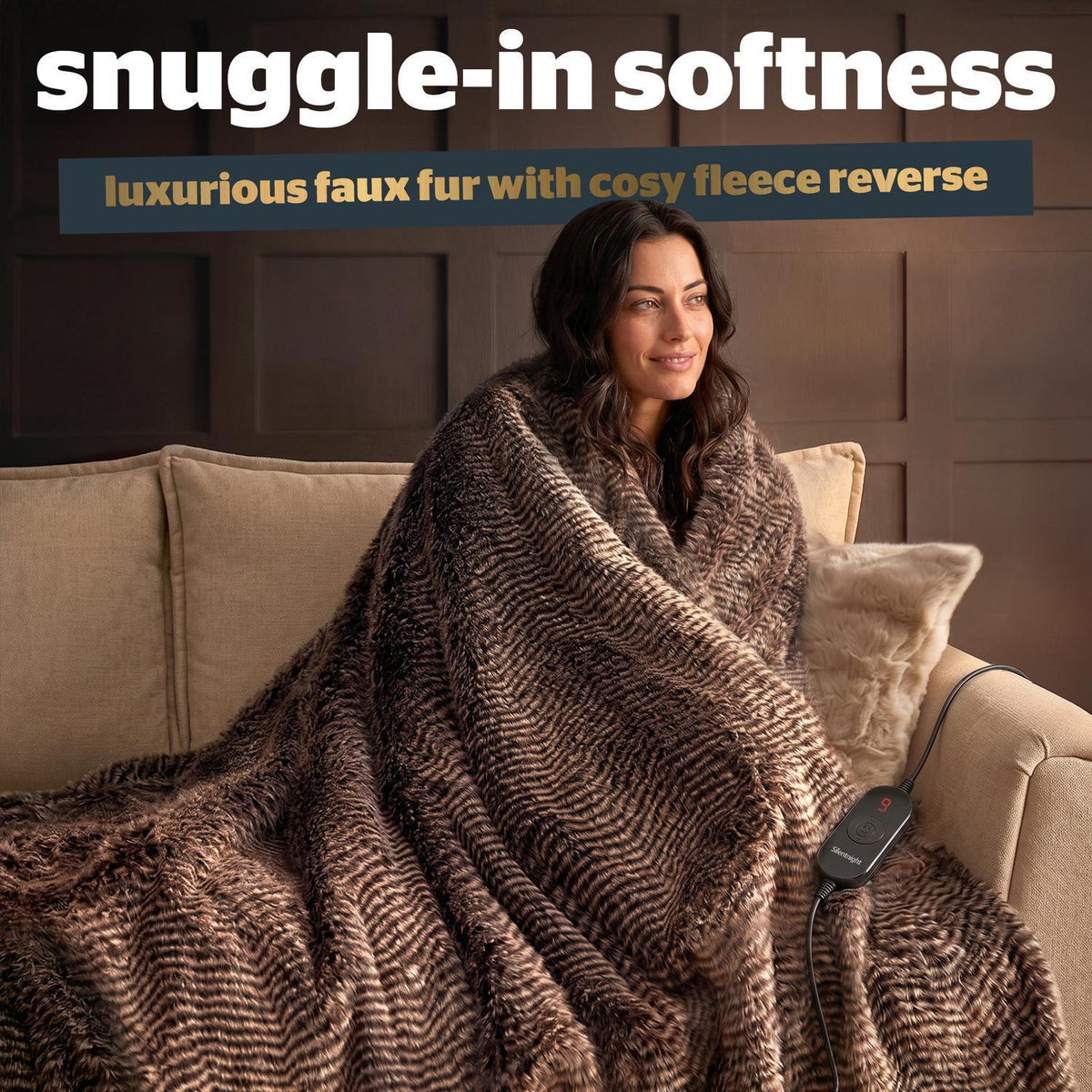 Silentnight Prestige Brown Printed XL Faux Fur Heated Throw