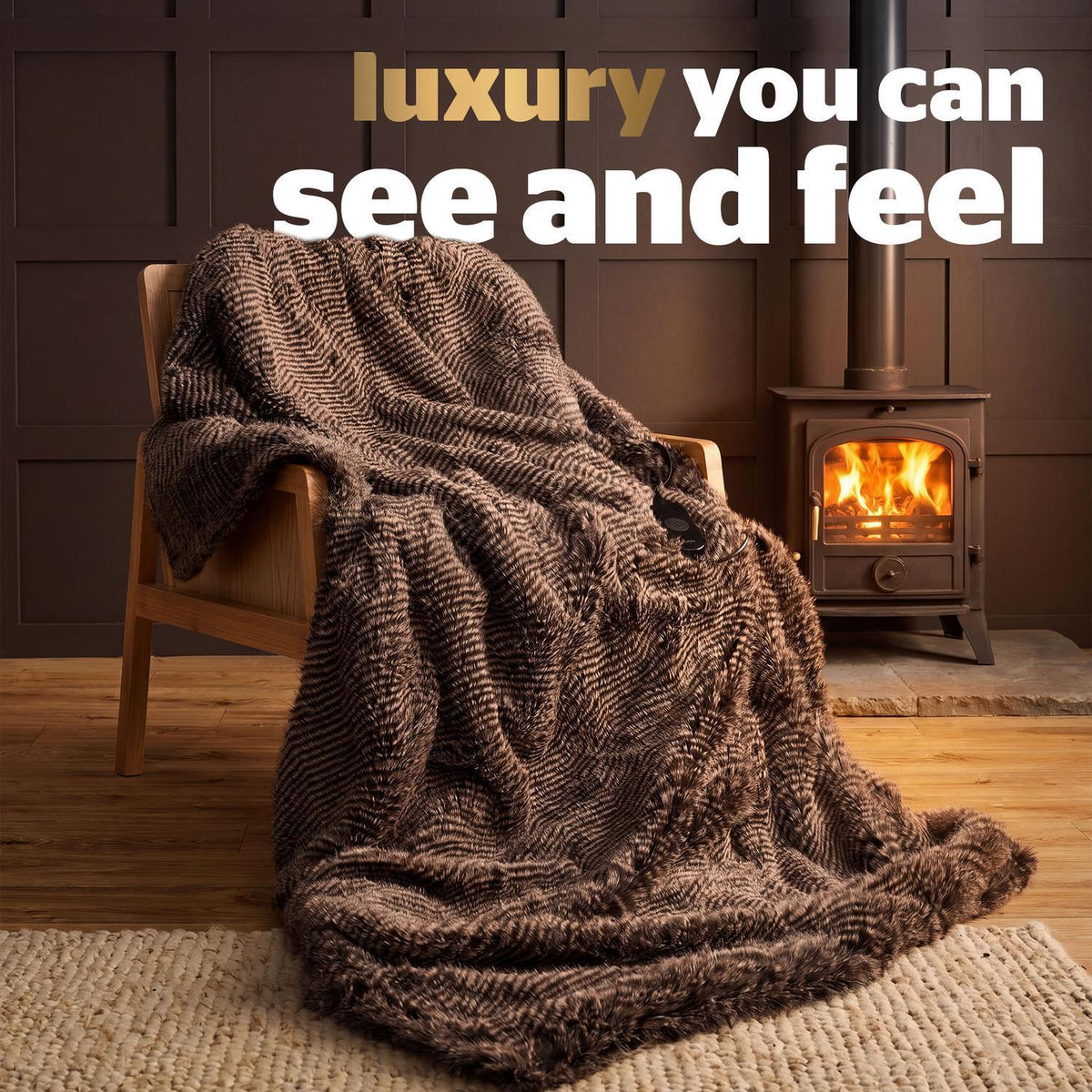 Silentnight Prestige Brown Printed XL Faux Fur Heated Throw