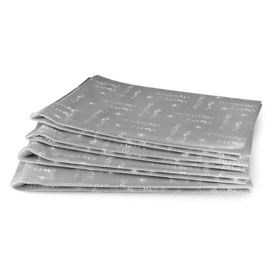 Silver Woven Jacquard Merry Christmas Napkins (Pack of 4)