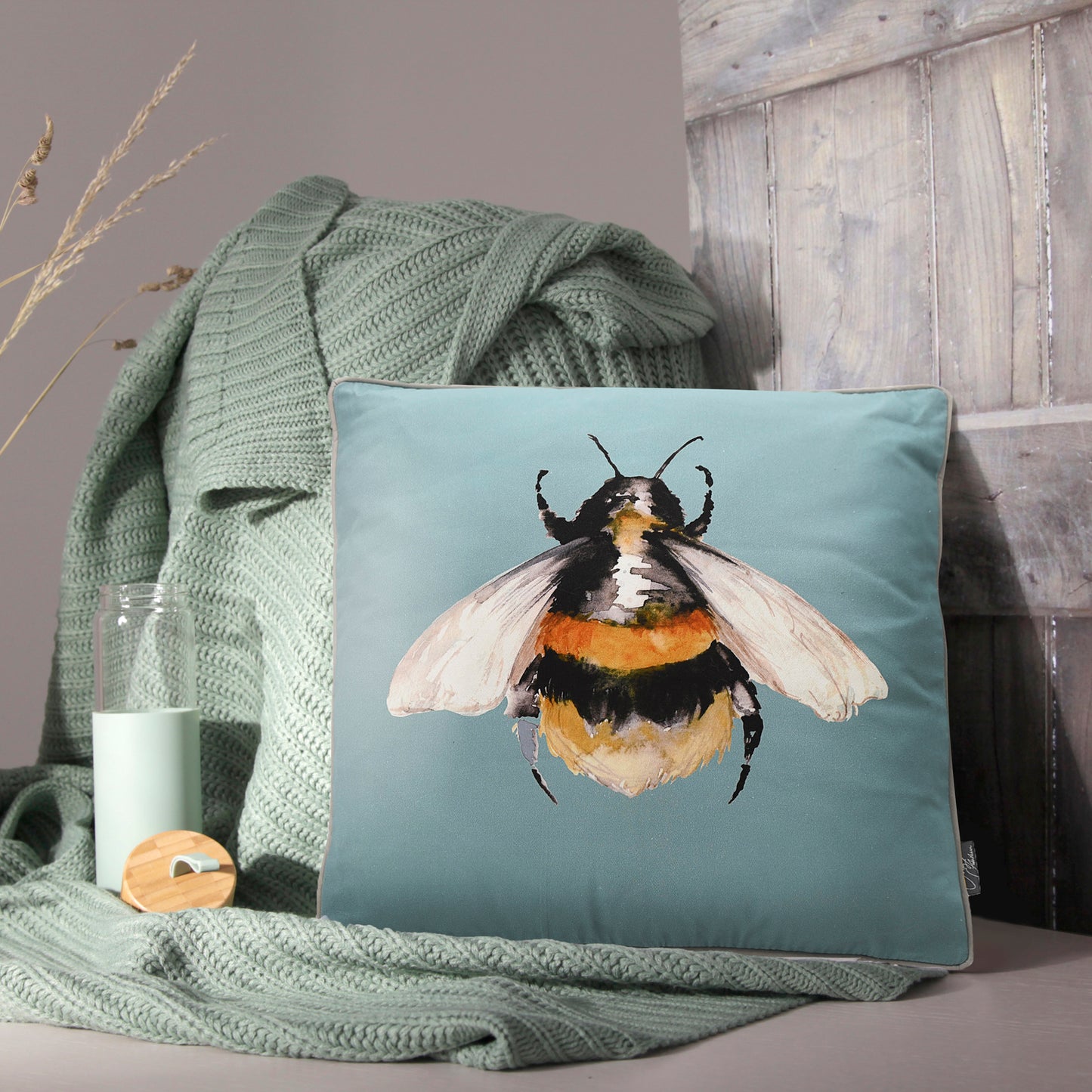 Meg Hawkins Blue Printed Bee Cushion (40cm) MH1063