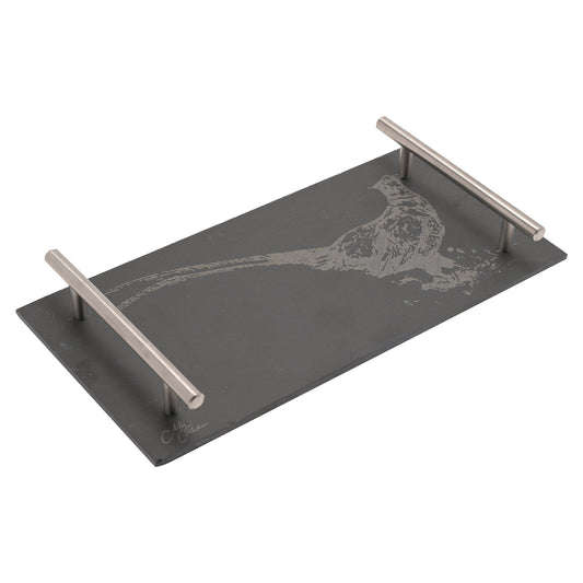 Meg Hawkins Pheasant Slate Tray With Handles (30x15cm)