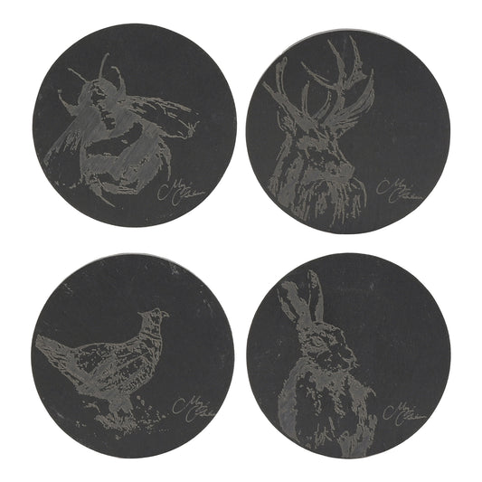 Meg Hawkins Engraved Animal Slate Coasters (Set of 4)