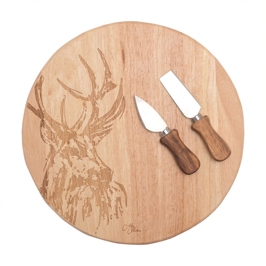 Meg Hawkins Stag Round Cheese Board and Knife Set
