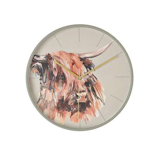 Meg Hawkins Highland Cow Round Wall Clock 30cm