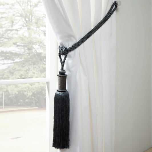 Midnight Charcoal Grey Curtain Tieback Pair