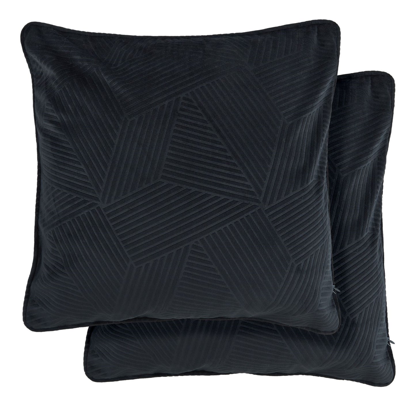 Midnight Black Embossed Geo Velvet Cushion Covers (Pair)