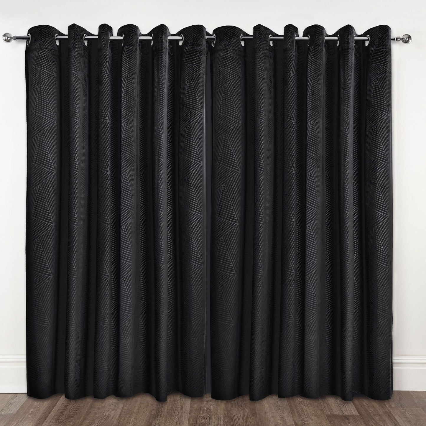 Midnight Black Embossed Velvet Thermal Blackout Eyelet Curtains