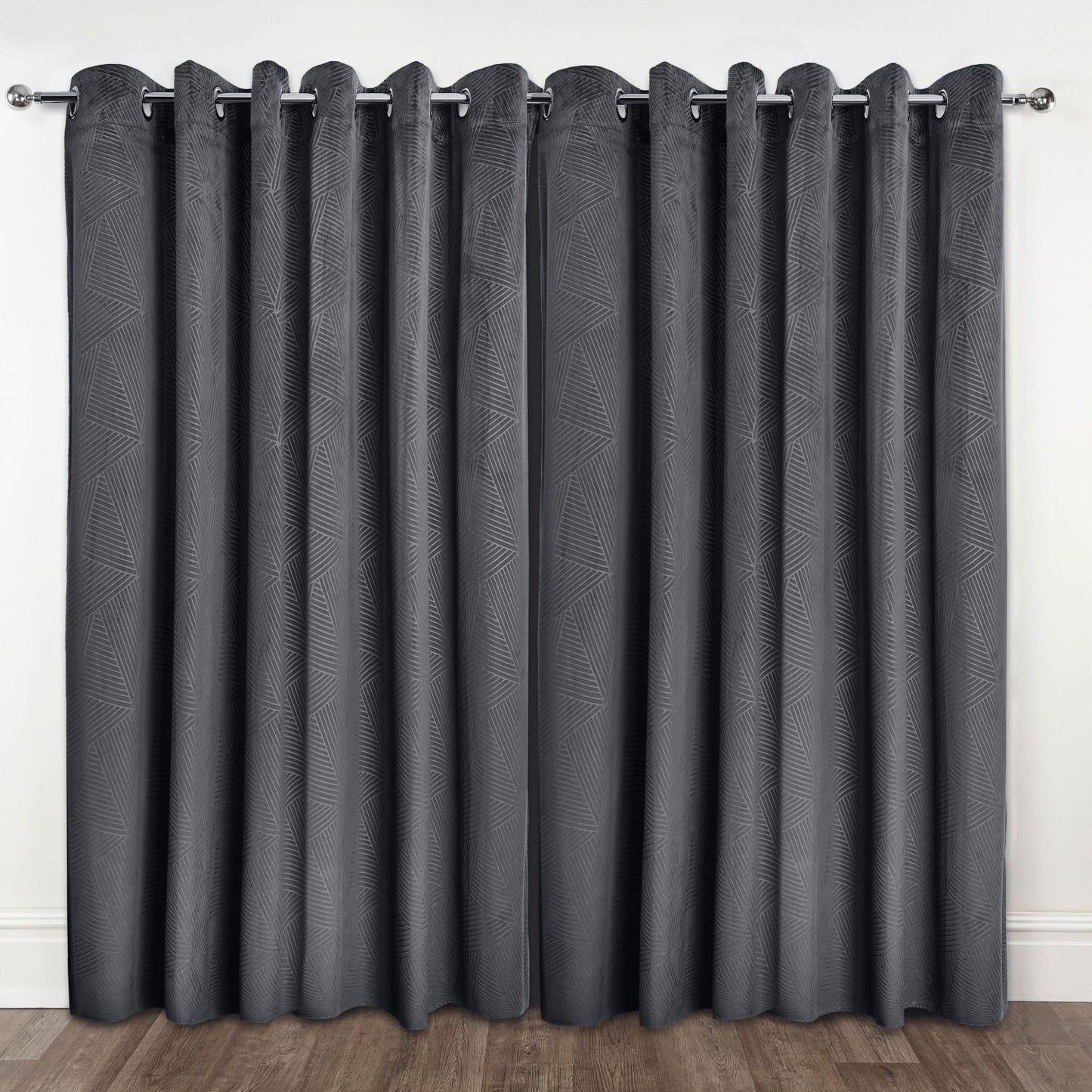 Midnight Charcoal Grey Embossed Velvet Thermal Blackout Eyelet Curtains