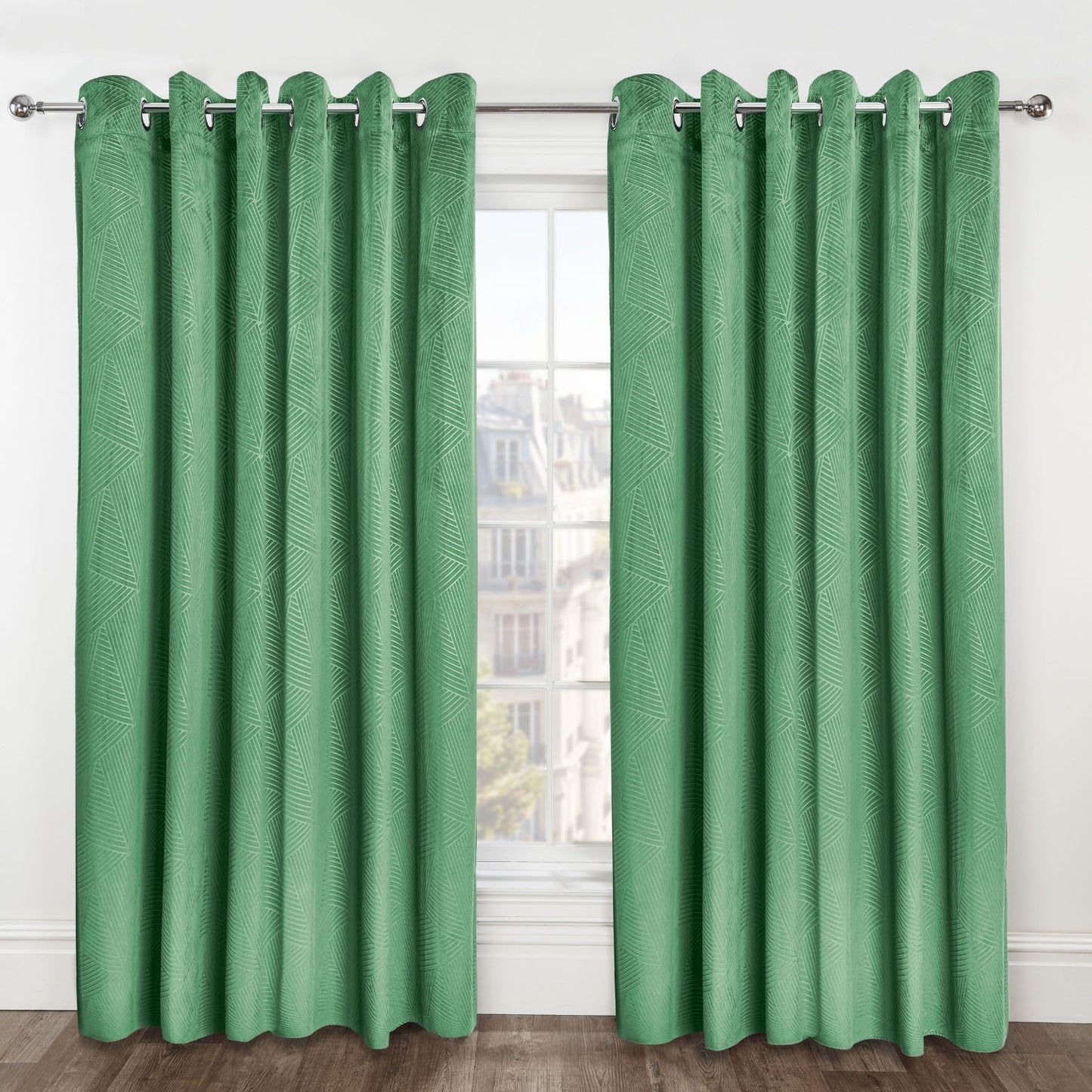 Midnight Green Velvet Blackout Eyelet Curtains