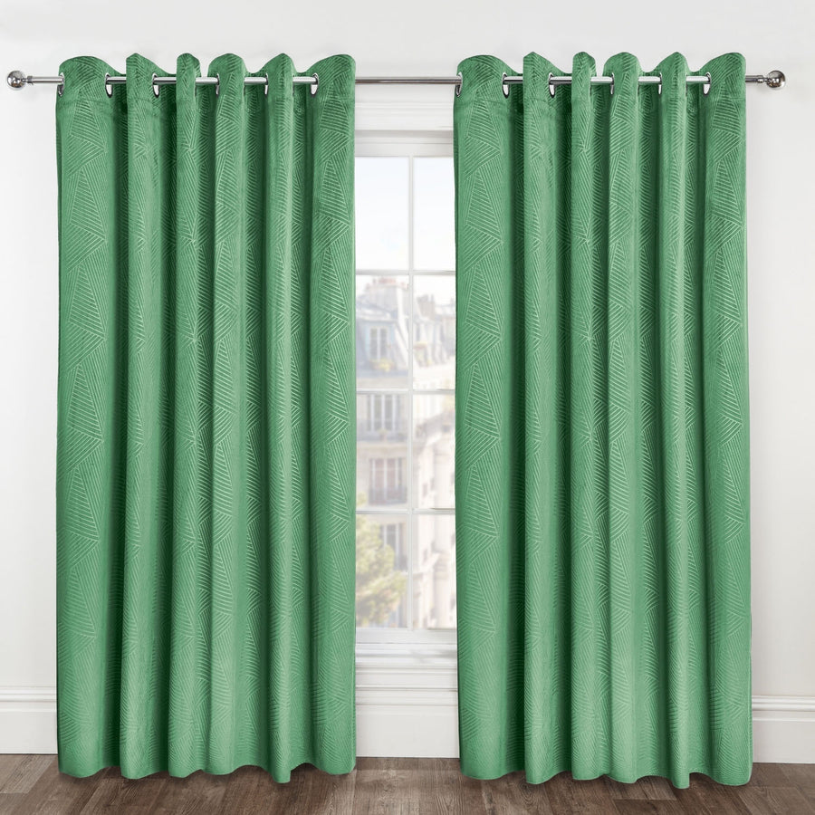 Midnight Green Velvet Blackout Eyelet Curtains