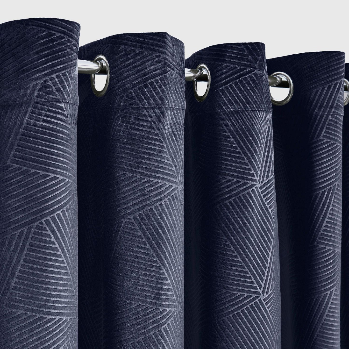 Midnight Navy Blue Embossed Velvet Thermal Blackout Eyelet Curtains