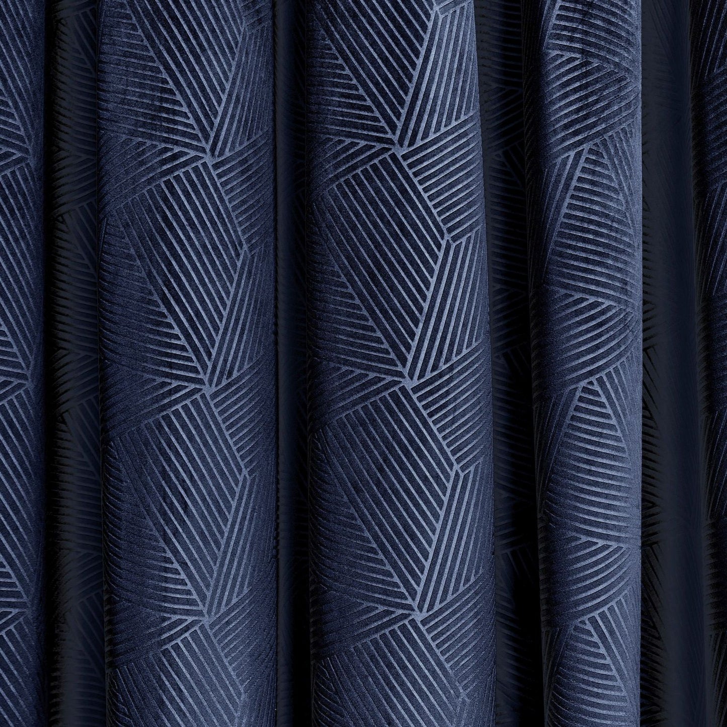 Midnight Navy Blue Embossed Velvet Thermal Blackout Eyelet Curtains