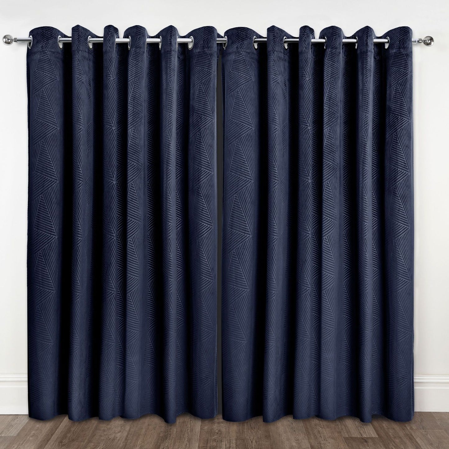 Midnight Navy Blue Embossed Velvet Thermal Blackout Eyelet Curtains