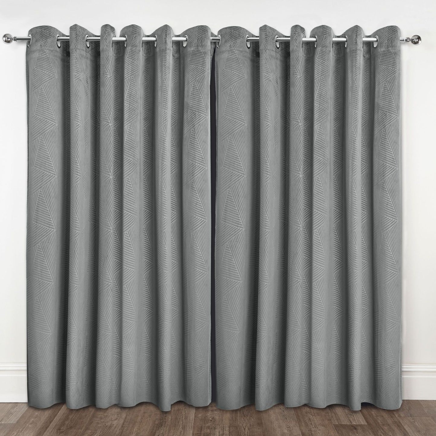 Midnight Silver Embossed Velvet Thermal Blackout Eyelet Curtains