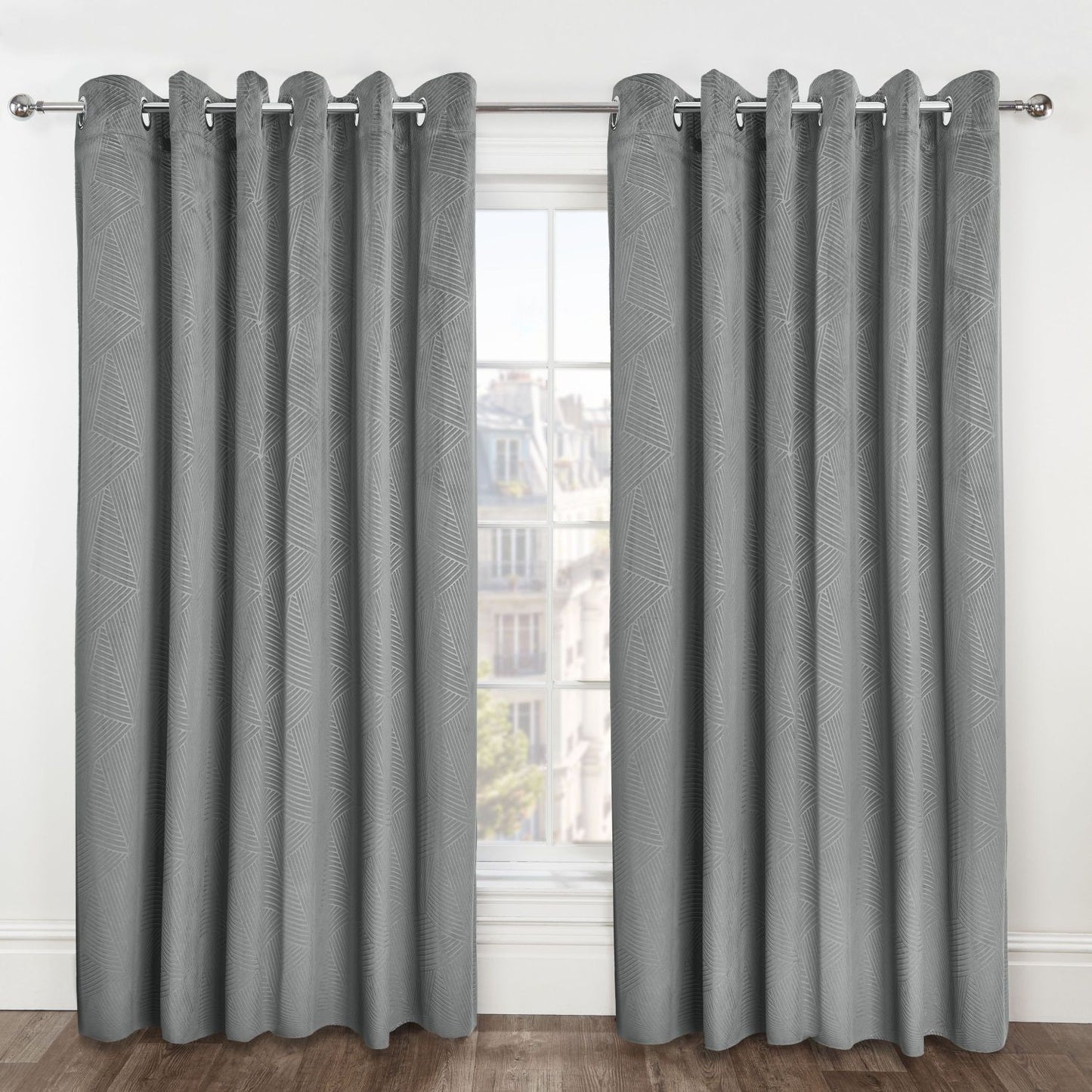 Midnight Silver Embossed Velvet Thermal Blackout Eyelet Curtains