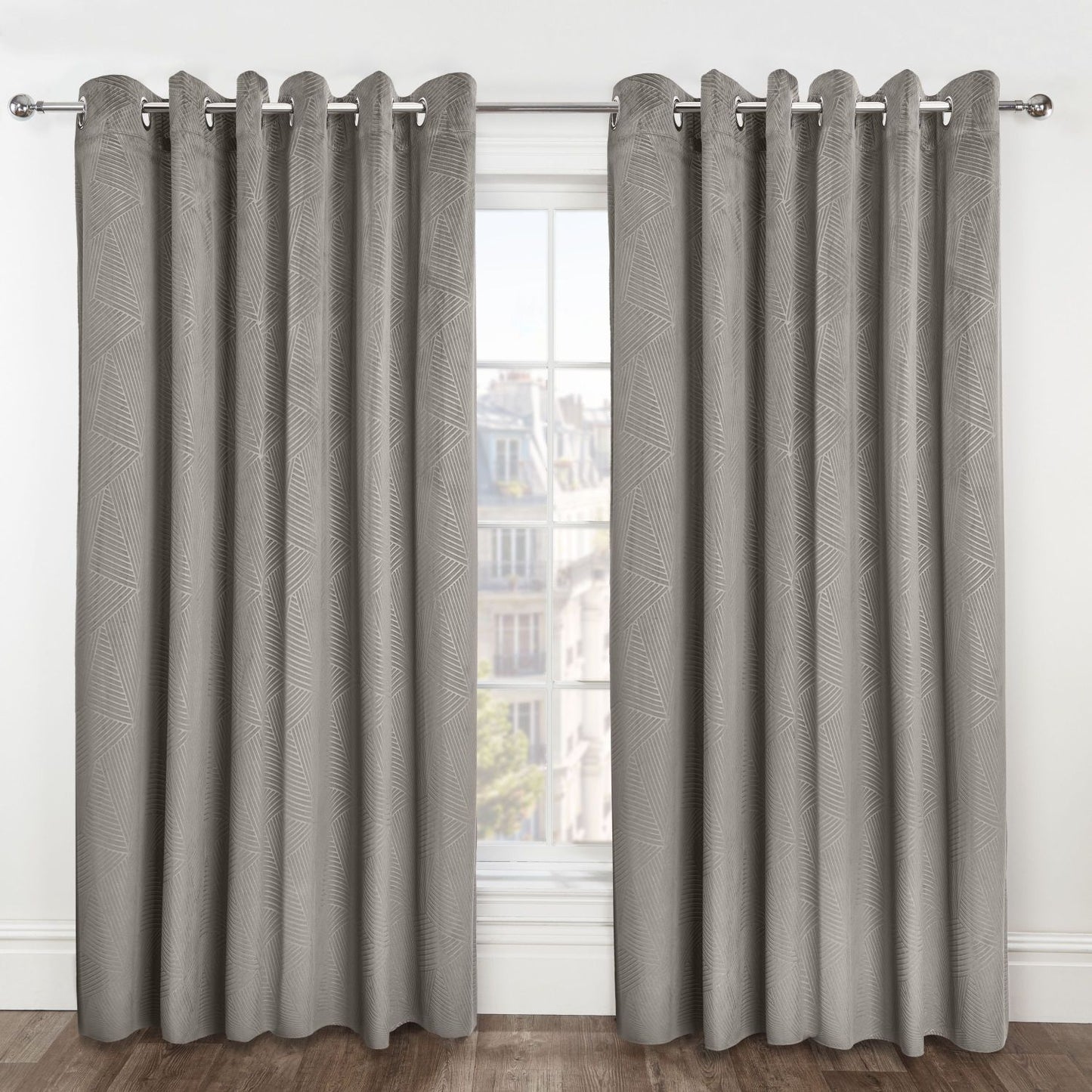 Midnight Stone Embossed Velvet Thermal Blackout Eyelet Curtains