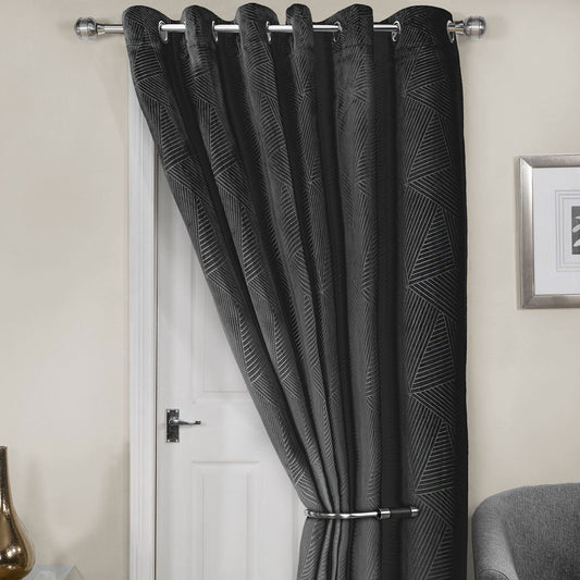 Midnight Black Embossed Velvet Thermal Eyelet Door Curtain