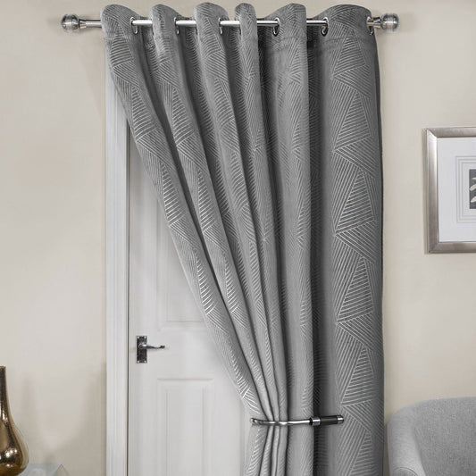 Midnight Silver Embossed Velvet Thermal Eyelet Door Curtain