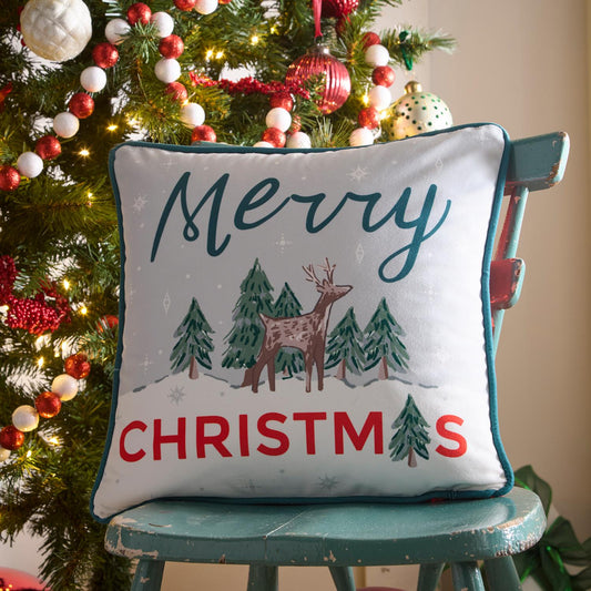 Merry Christmas Deer Green Velvet Cushion