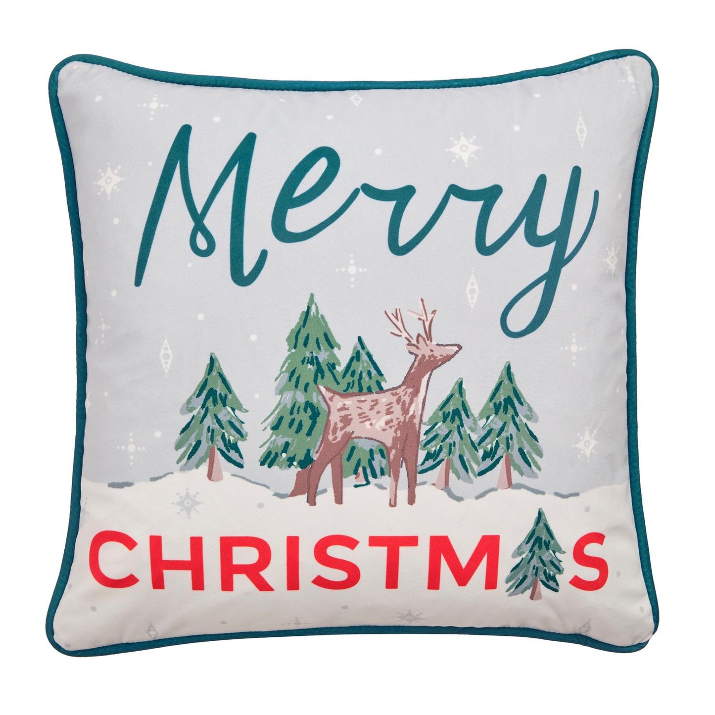 Merry Christmas Deer Green Velvet Cushion