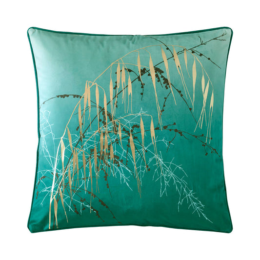Clarissa Hulse Meadow Grass Teal Velvet Feather Cushion (50cm x 50cm)