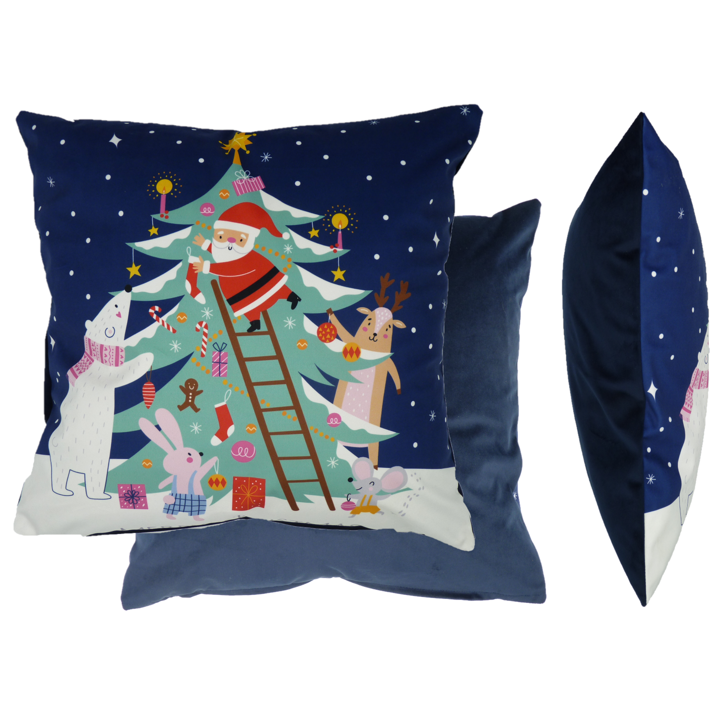 Christmas Tree Royal Blue Filled Velvet Cushion (45cm x 45cm)