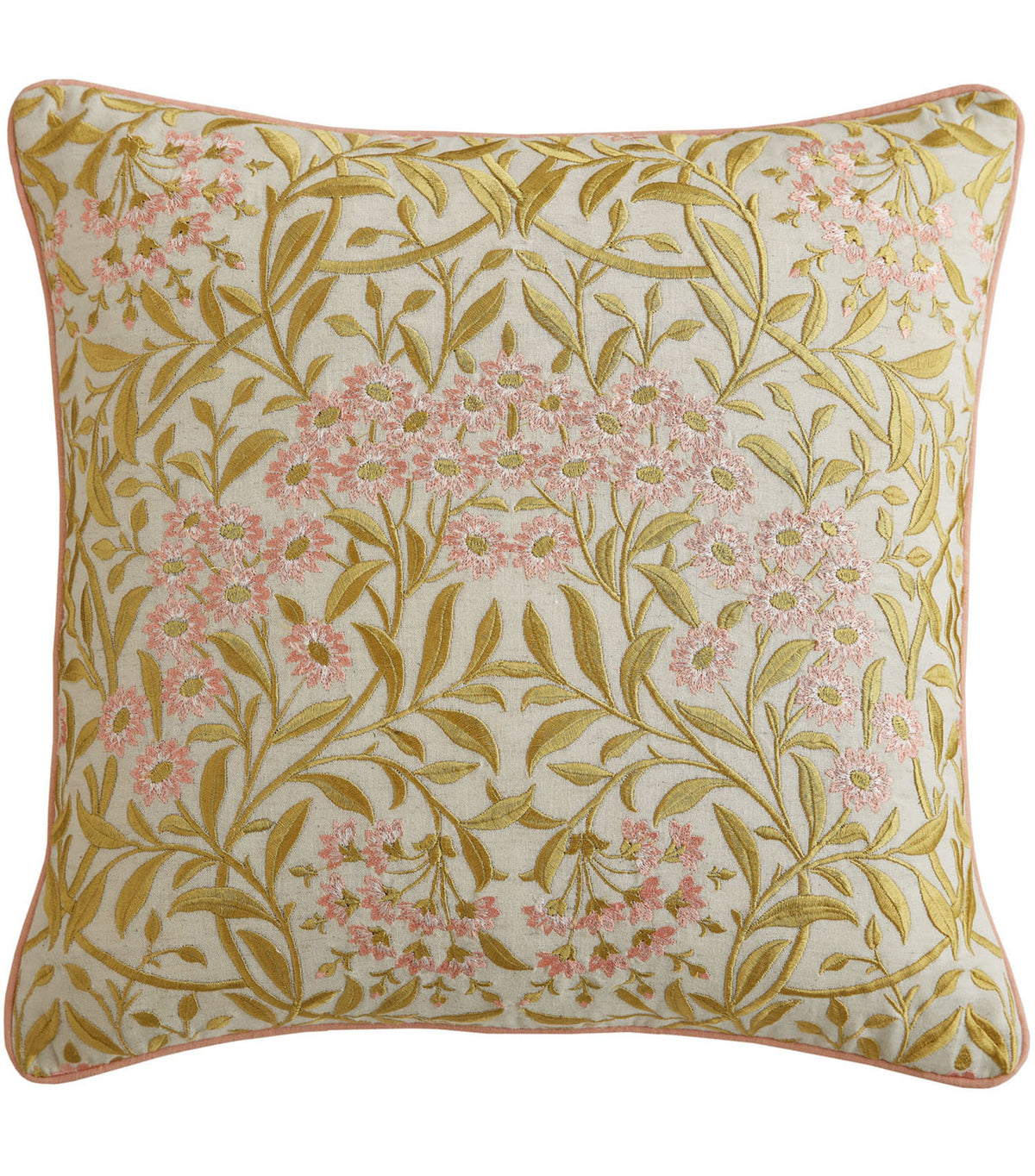 William Morris At Home Michaelmas Daisy Brick Pink-Gold Embroidered Cushion (43cm x 43cm)