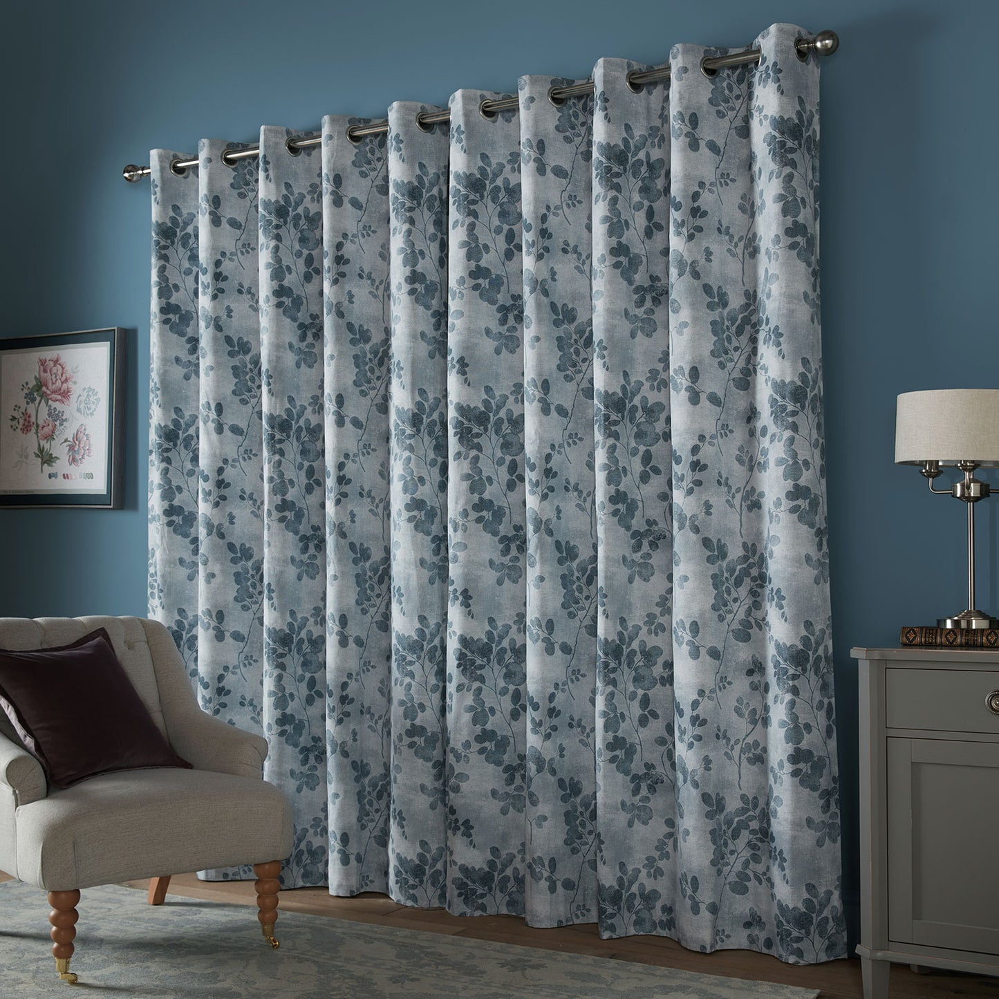Laura Ashley Millhayes Smoke Blue Blackout Eyelet Curtains