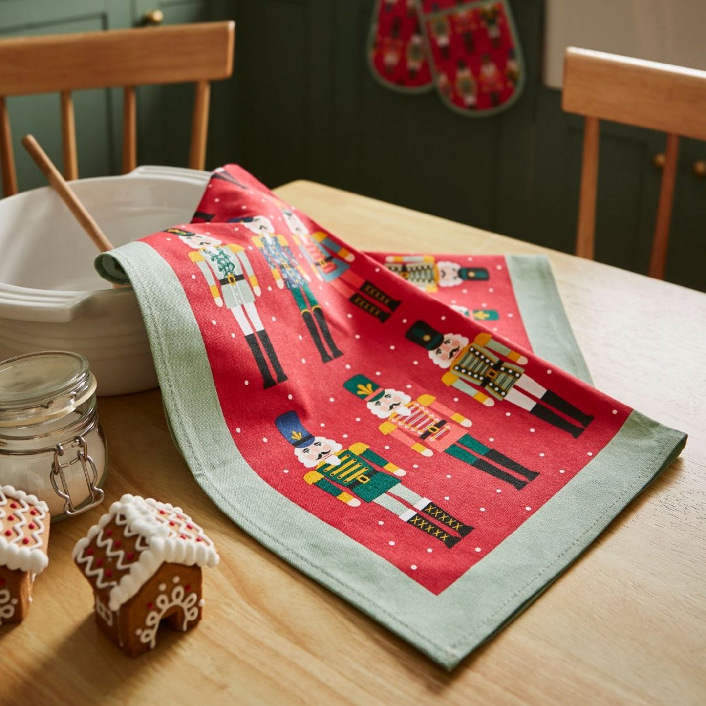 Nutcracker Parade Red Tea Towel Cotton