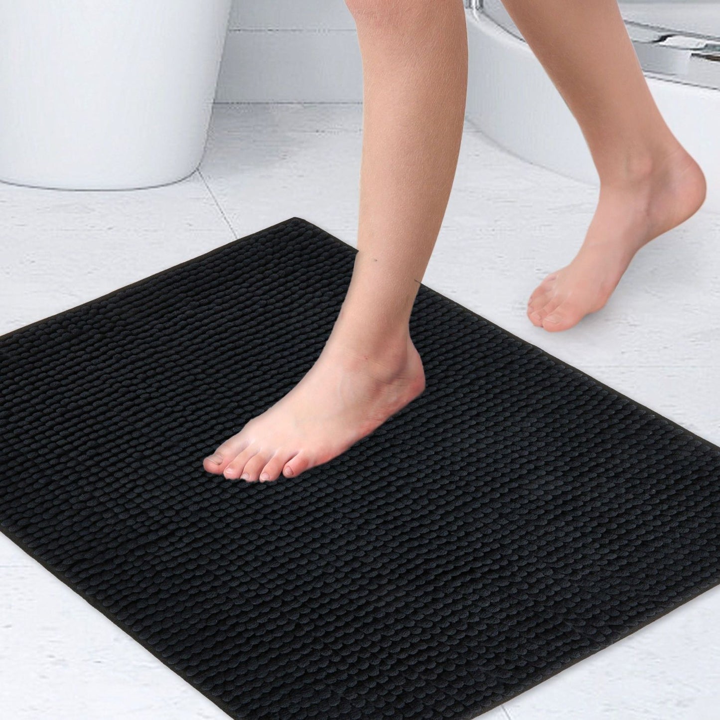 Noodle Black Soft Touch Non-Slip Bath Mat