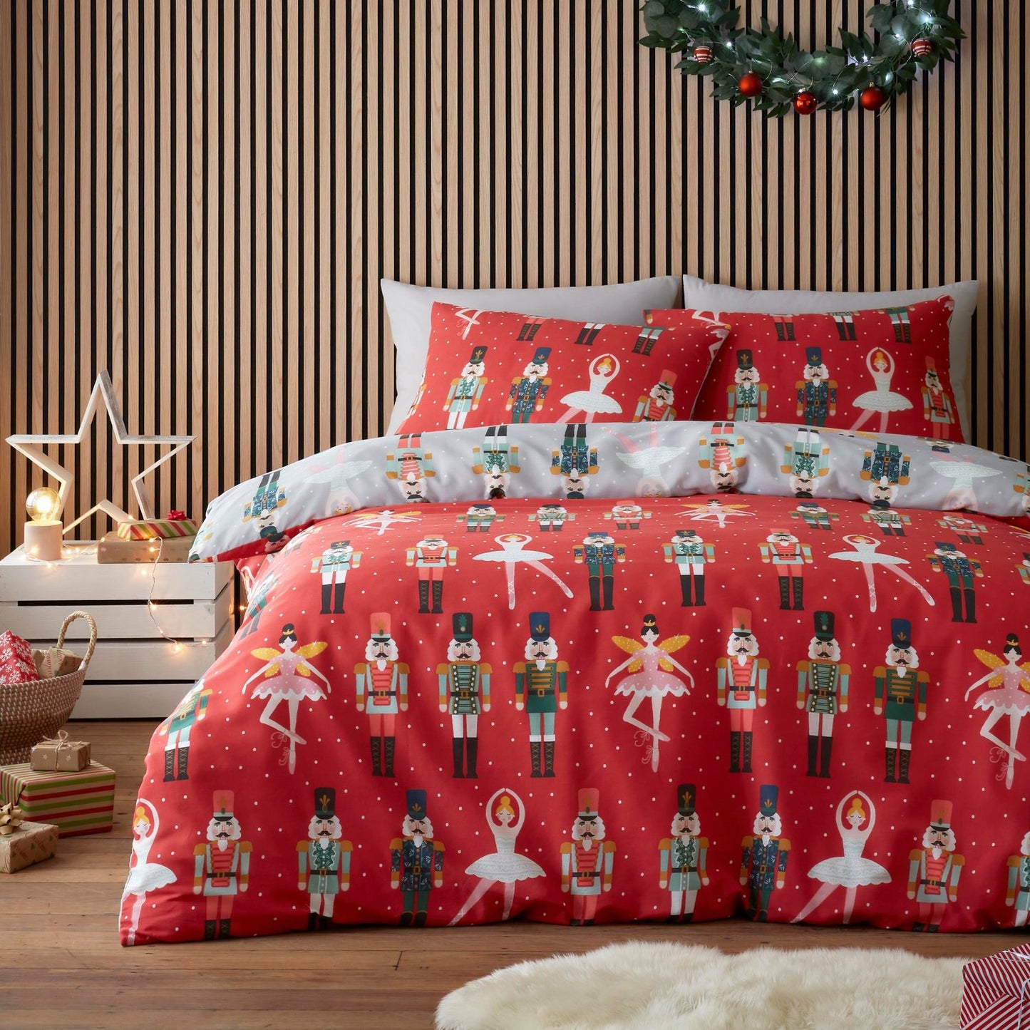 Nutcracker Red Reversible Easy Care Duvet Set