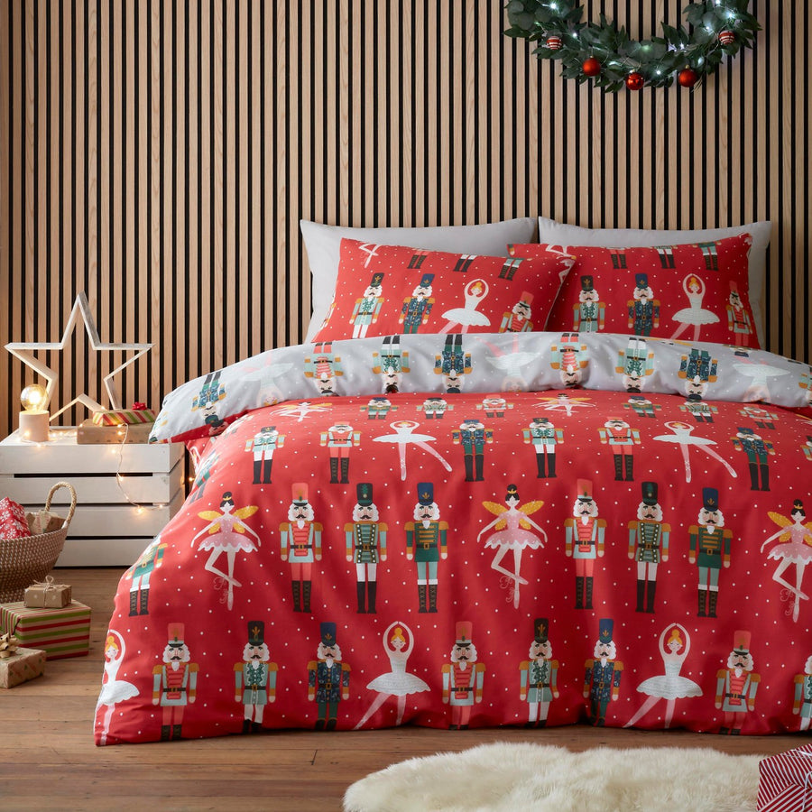 Nutcracker Red Reversible Easy Care Duvet Set