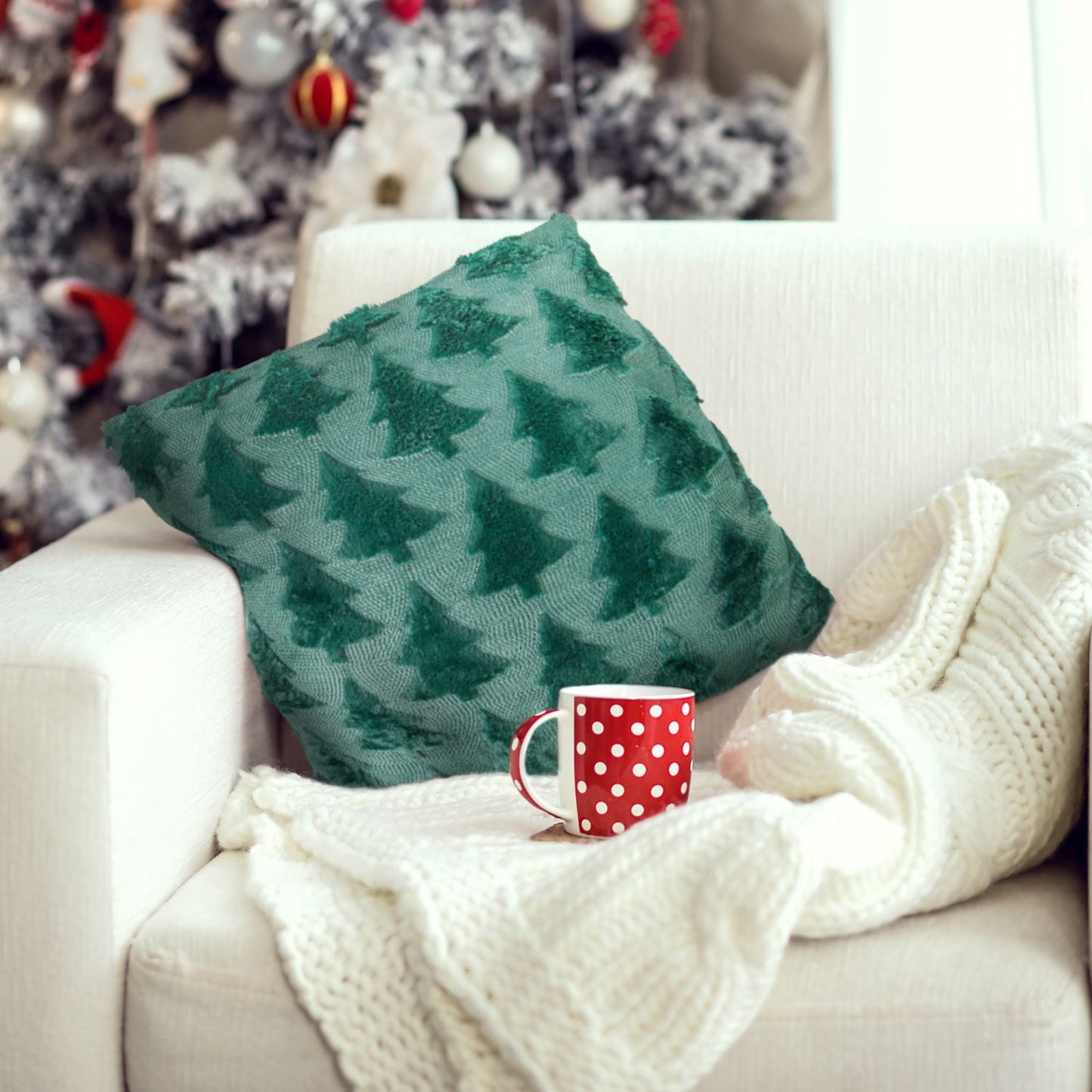 Nyla Green Soft Touch Christmas Tree Cushion Covers (Pair)