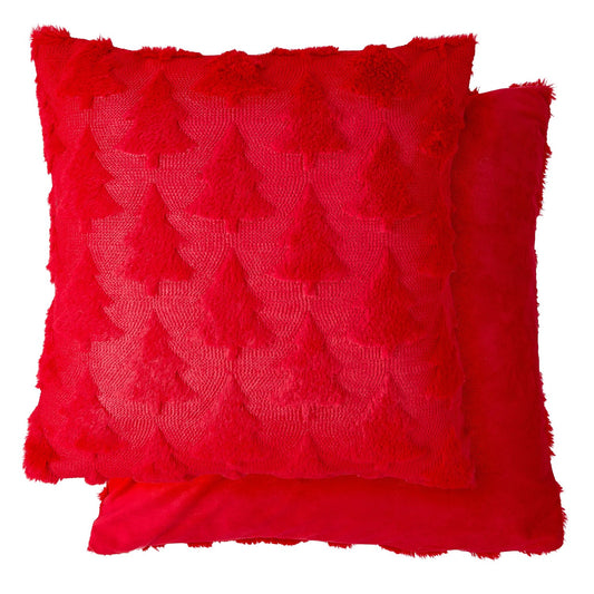 Nyla Red Soft Touch Christmas Tree Cushion Covers (Pair)