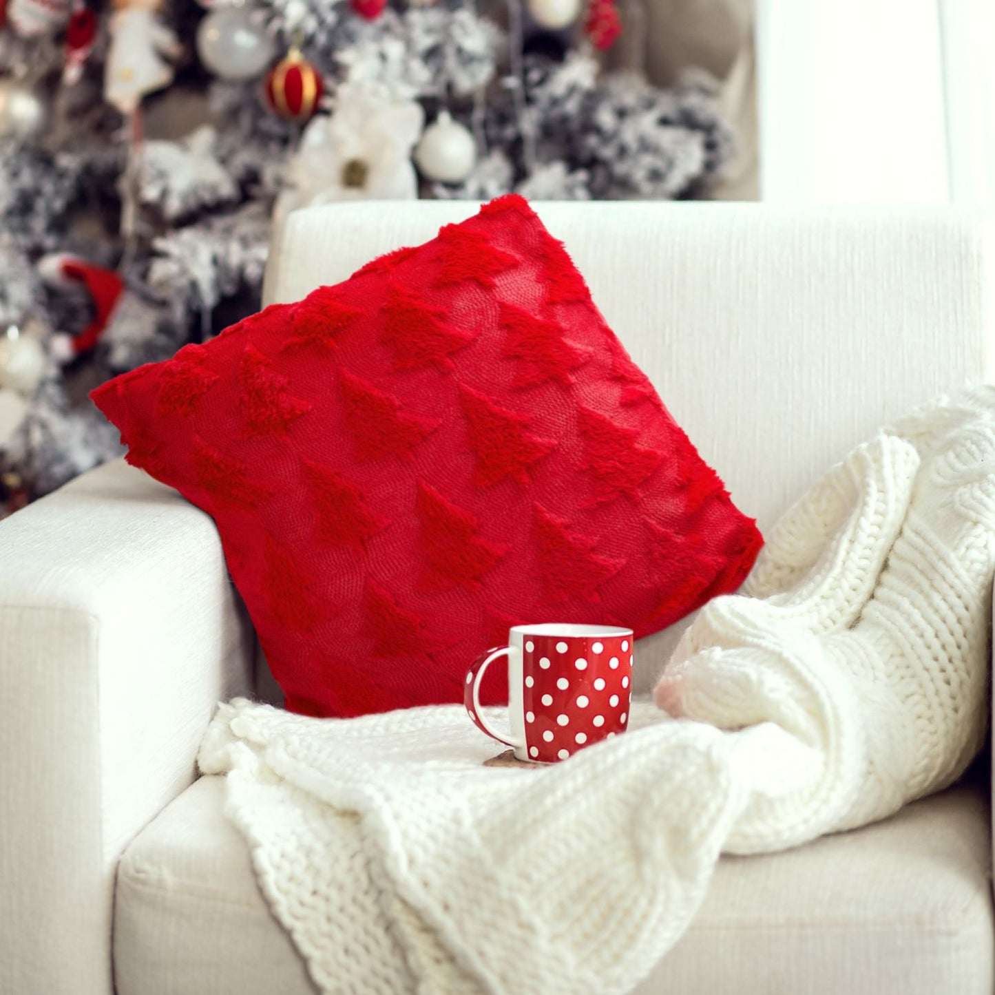 Nyla Red Soft Touch Christmas Tree Cushion Covers (Pair)