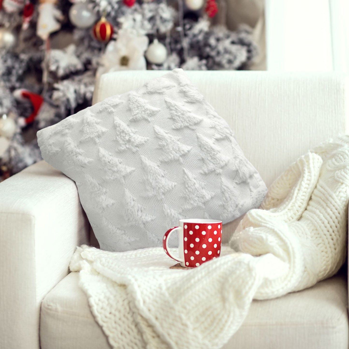 Nyla White Soft Touch Christmas Tree Cushion Covers (Pair)