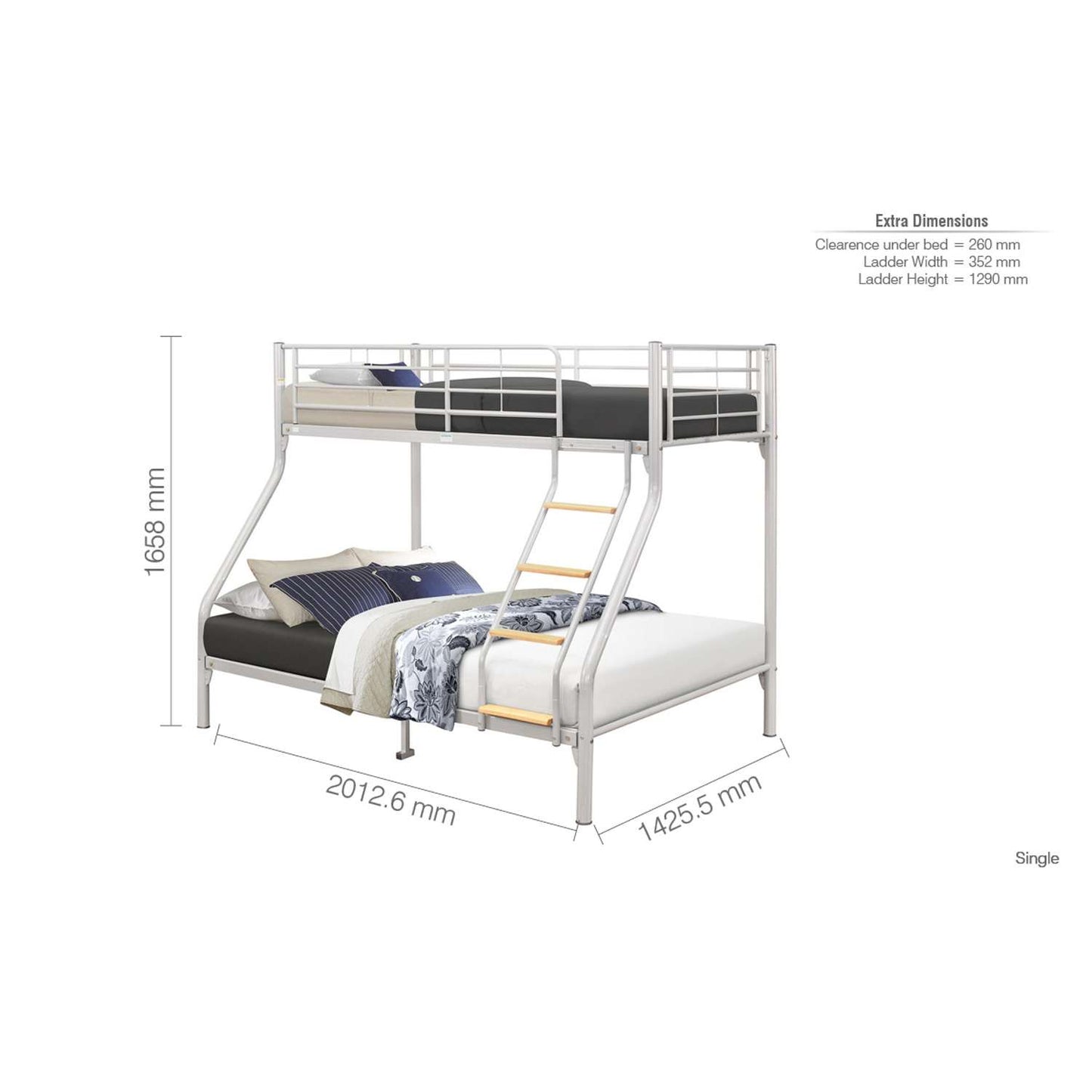 Nexus Silver Finish Triple Sleeper Bunk Bed