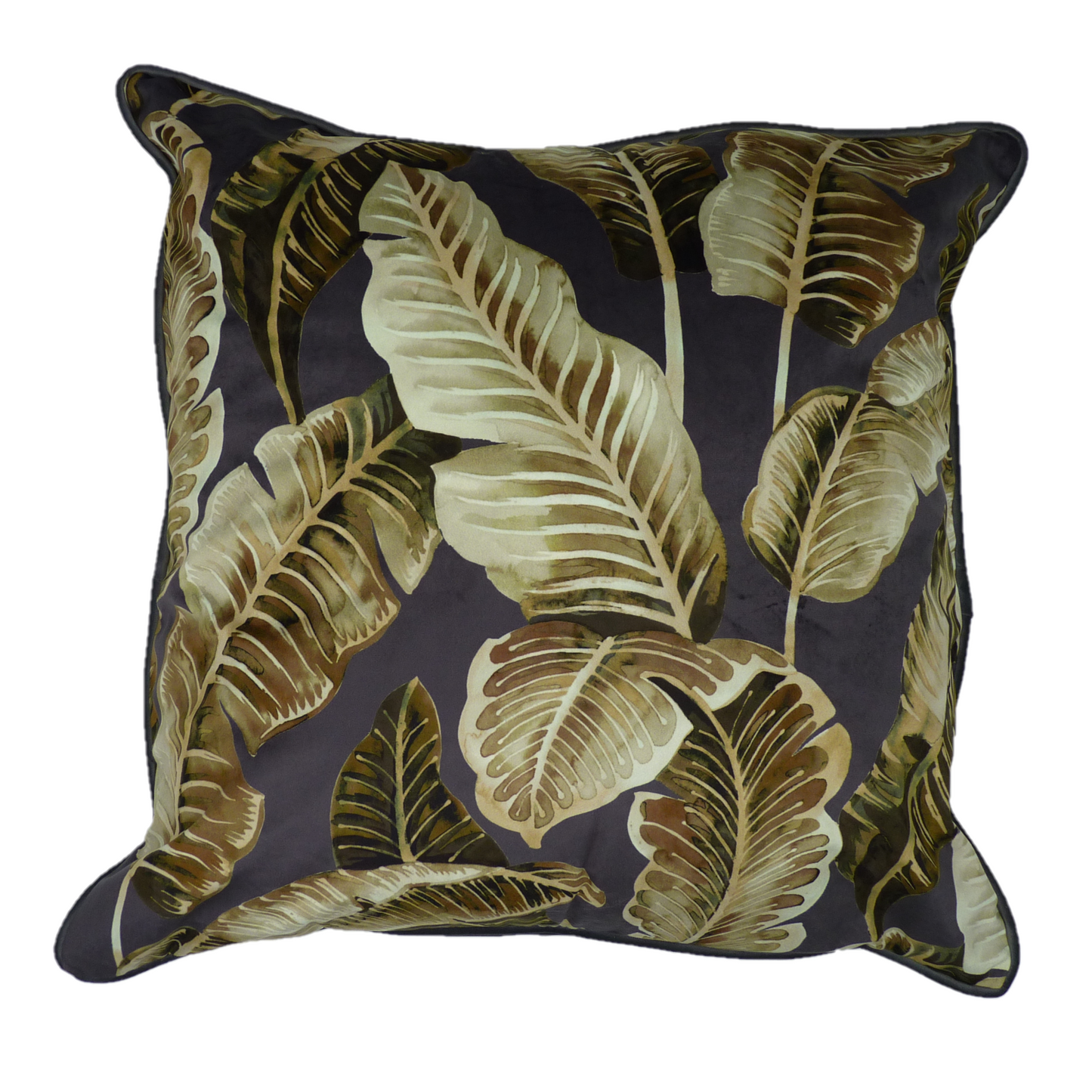 Nikabar Grey Pepperpod Tropical Leaf Velvet Cushion Cover (60cm x 60cm)