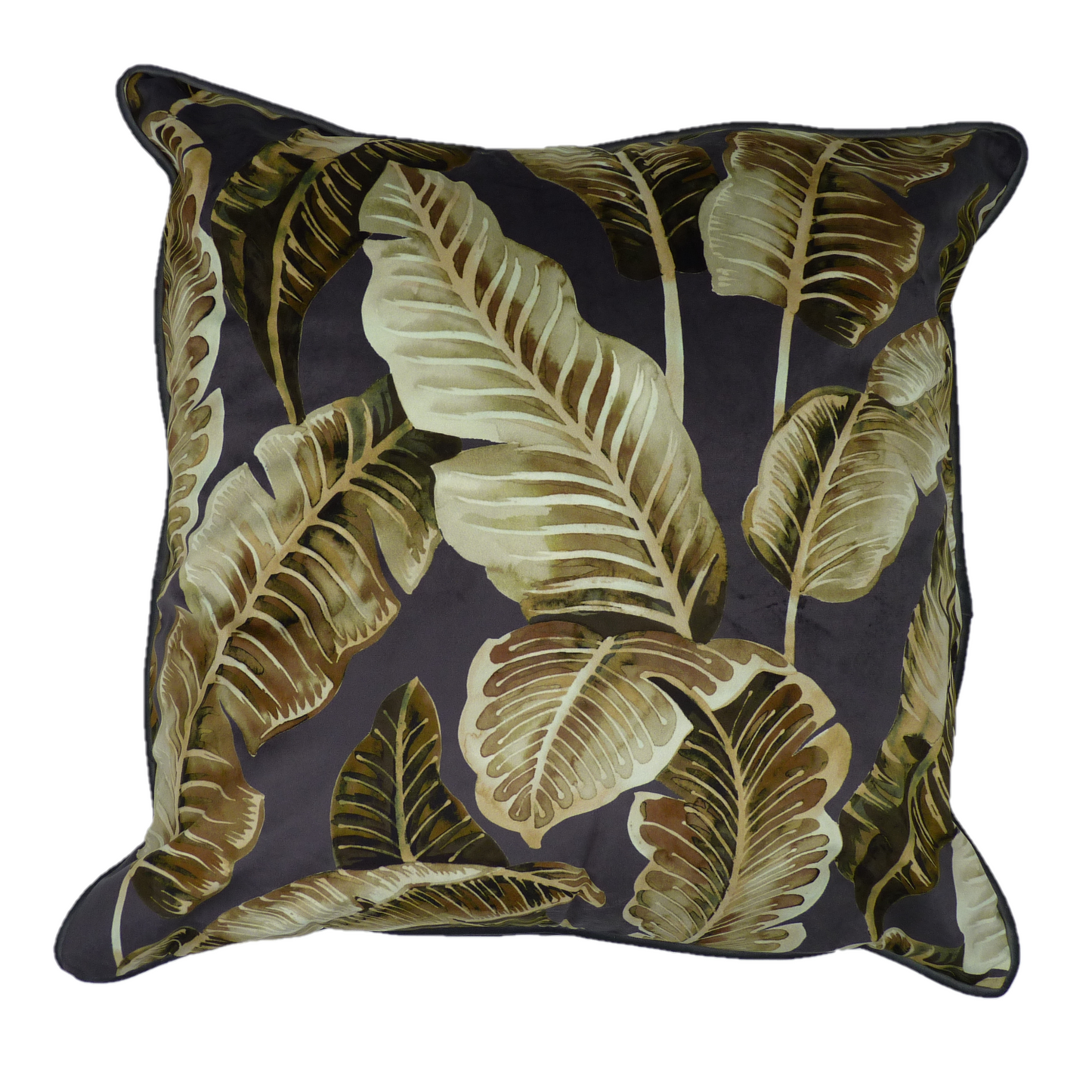 Nikabar Grey Pepperpod Tropical Leaf Velvet Cushion (60cm x 60cm)