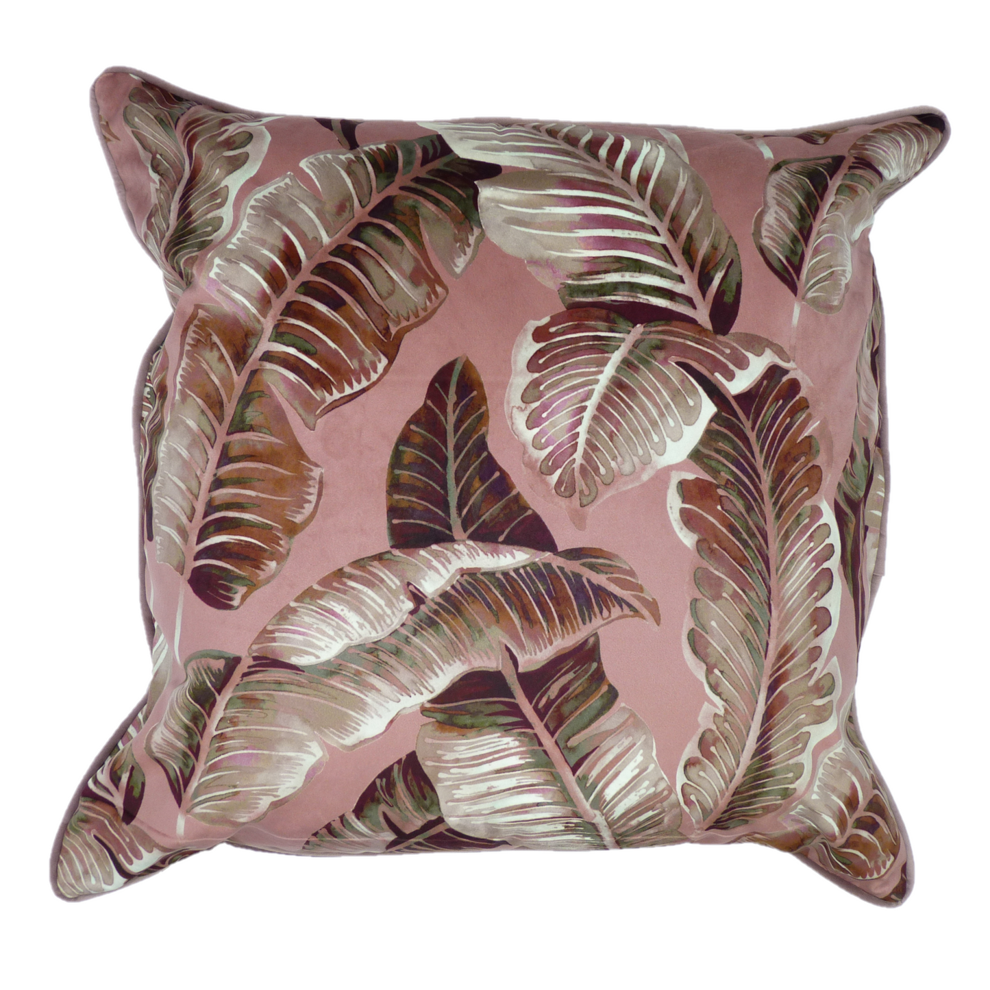 Nikabar Pink Rosehip Spice Tropical Leaf Velvet Cushion (60cm x 60cm)