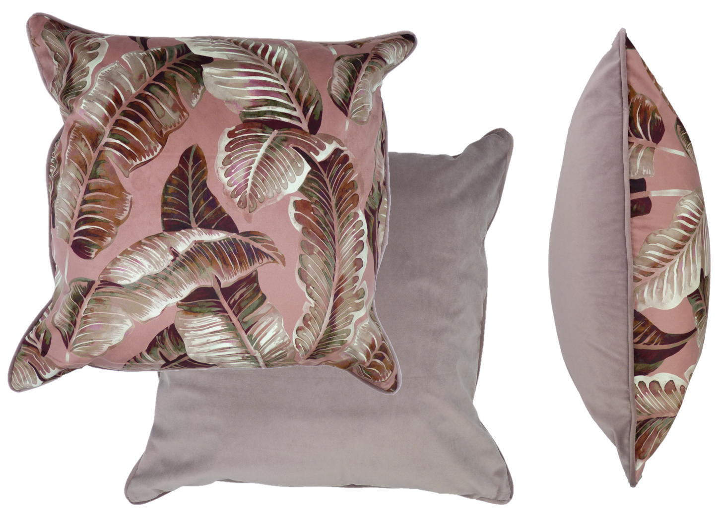 Nikabar Pink Rosehip Spice Tropical Leaf Velvet Cushion (60cm x 60cm)