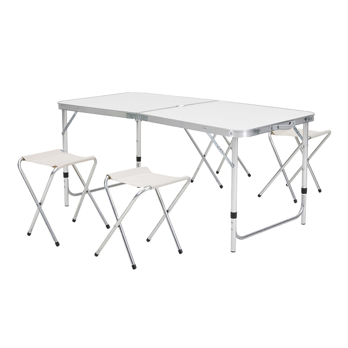 4 Seater White Folding Aluminium Camping Table With Stools