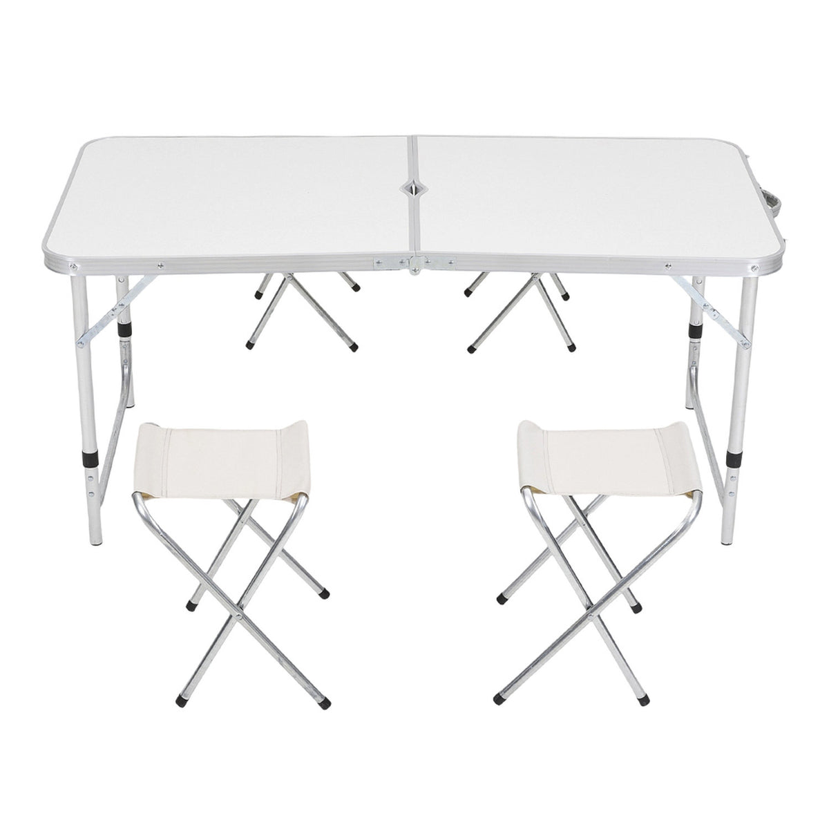 4 Seater White Folding Aluminium Camping Table With Stools