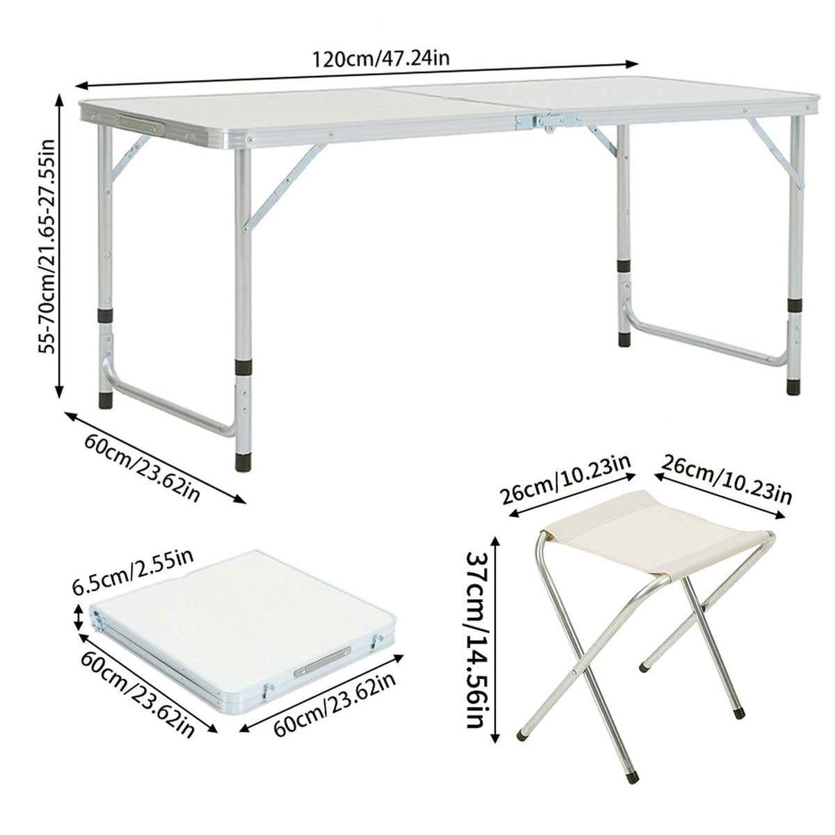 4 Seater White Folding Aluminium Camping Table With Stools