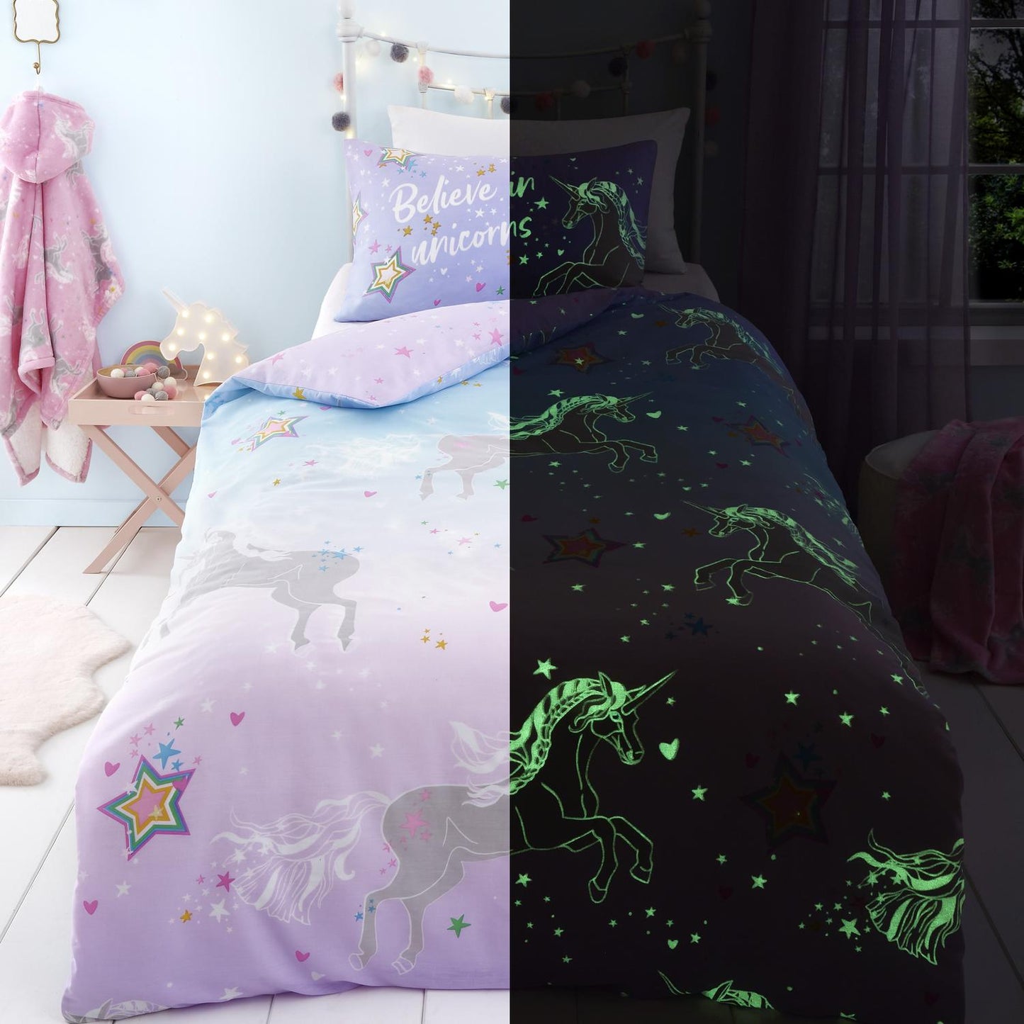 Ombre Unicorn Glow in the Dark Kids Duvet Set