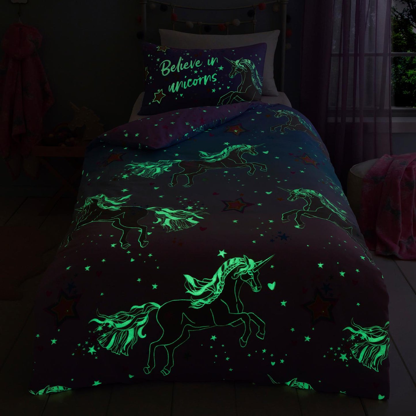 Ombre Unicorn Glow in the Dark Kids Duvet Set